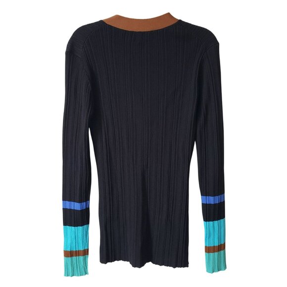 Wales Bonner Striped Ribbed Knit Black Multi V Neck Cardigan Preppy Quiet Luxury - Picture 4 of 14